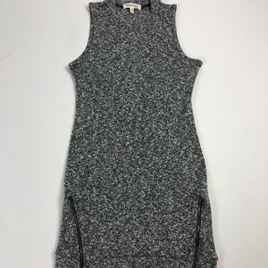 Monteau Los Angeles Black White Speckled Knit Mock Neck Zipper Detail Dress M